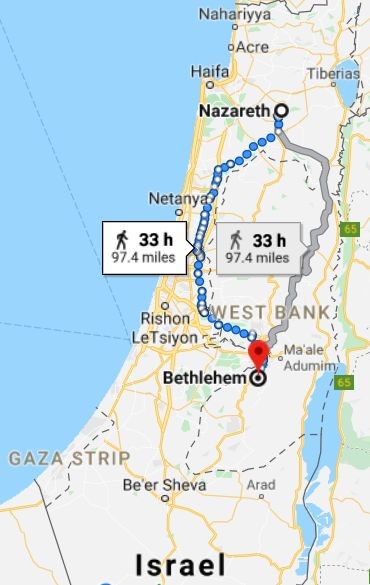 Nazareth to Bethlehem map